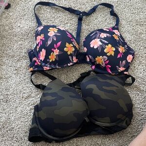 PINK Victoria’s Secret Floral Camouflage bra lot Set front close racerback 36D